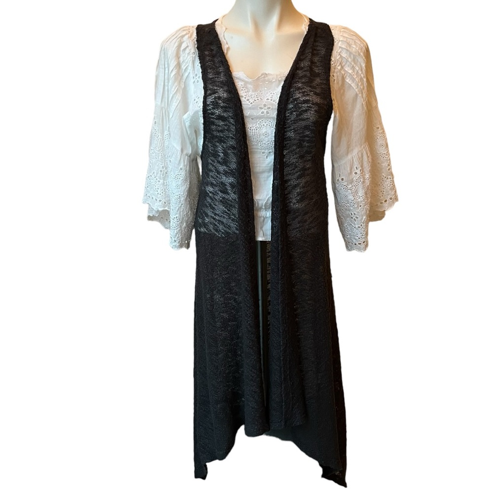PPLA Open Front Long Boho Knit Sleeveless Duster Cardigan, Sz S